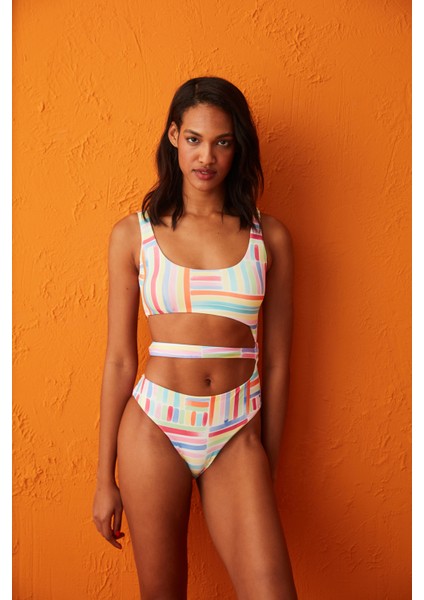 Pastel Renkli Çizgili Lika Mayokini