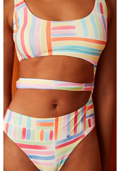 Pastel Renkli Çizgili Lika Mayokini