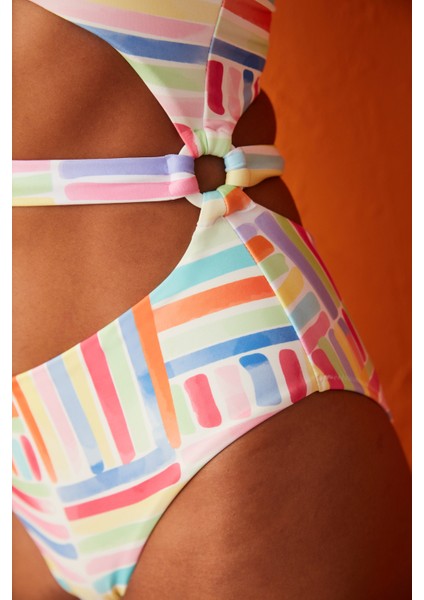 Pastel Renkli Çizgili Lika Mayokini