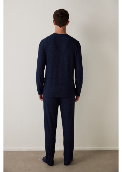 Lacivert Erkek Basic Uzun Kollu Pijama Takımı