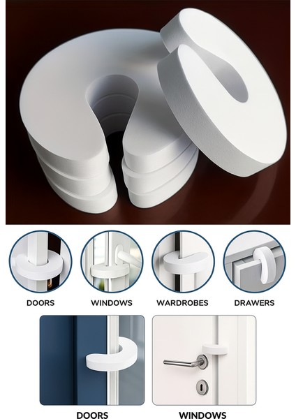 Kapı Çarpma Önleyici 4’lü Set – Bebek Güvenlik Köpük Kapı Stoperi, Parmak Koruyucu