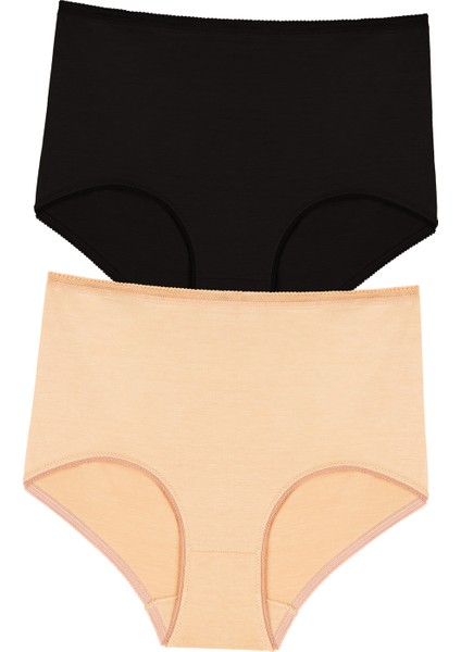 Maxi Siyah-Ten Pamuklu Yüksek Bel 2li Slip Külot