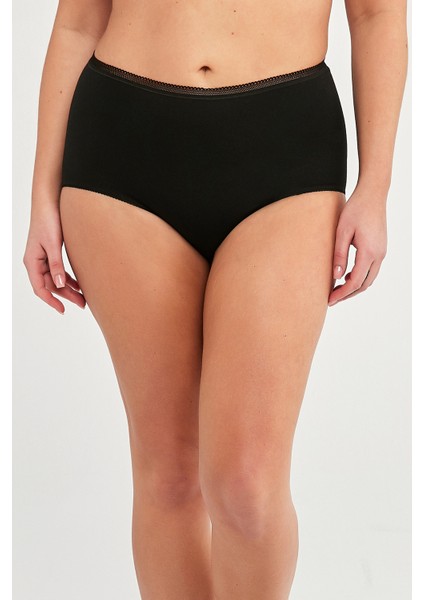 Maxi Siyah-Ten Pamuklu Yüksek Bel 2li Slip Külot