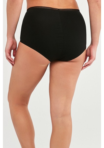 Maxi Siyah-Ten Pamuklu Yüksek Bel 2li Slip Külot
