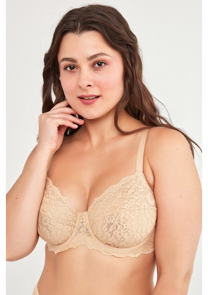 Ten Rengi Büyük Beden Dantelli Jasmine Toparlıyıcı Balenli Sütyen