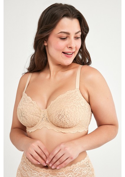 Ten Rengi Büyük Beden Dantelli Jasmine Toparlıyıcı Balenli Sütyen