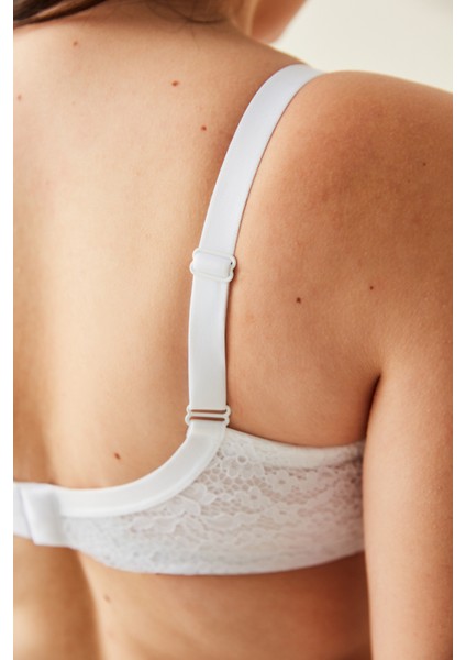 Beyaz Büyük Beden Dantelli Jasmine Toparlayıcı Balenli Sütyen