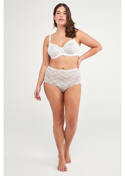 Beyaz Büyük Beden Dantelli Jasmine Toparlayıcı Balenli Sütyen