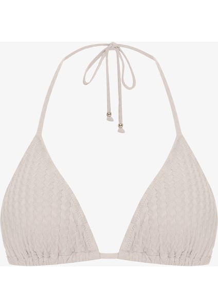 Taş Rengi Boncuklu Alice Üçgen Bikini Üstü