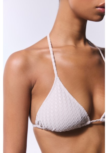 Taş Rengi Boncuklu Alice Üçgen Bikini Üstü