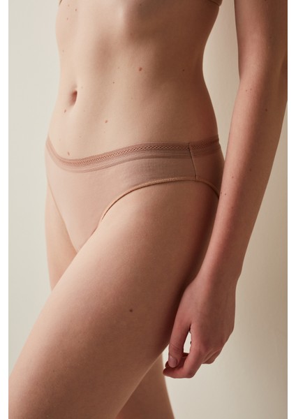 Bej Easy Pamuklu Trim Slip Külot