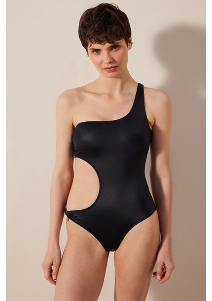 Mia Tek Omuz Parlak Siyah Suit