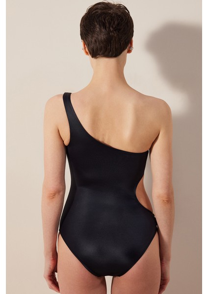 Mia Tek Omuz Parlak Siyah Suit