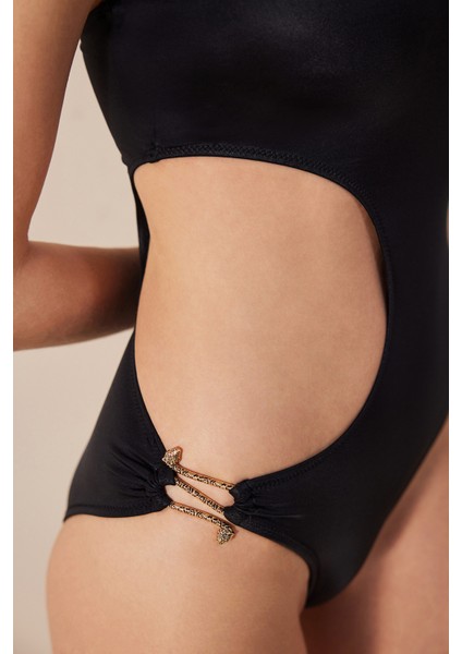 Mia Tek Omuz Parlak Siyah Suit