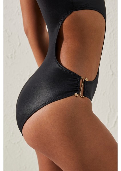 Mia Tek Omuz Parlak Siyah Suit