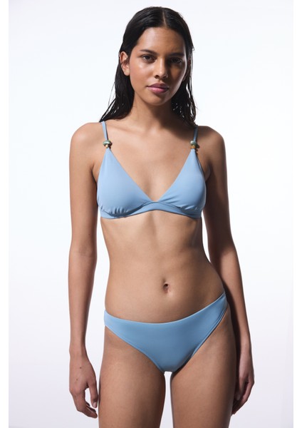 Mavi Maya Boncuklu Üçgen Bikini Üstü