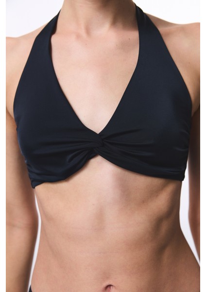 Siyah New Üçgen Twist Bikini Üstü