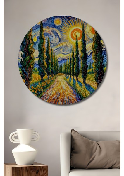 Van Gogh Stili Rüya Yolu Dekoratif Ahşap Mdf Ev/İşyeri Duvar Tablo Yuvarlak Ev/İşyeri Duvar Tablo