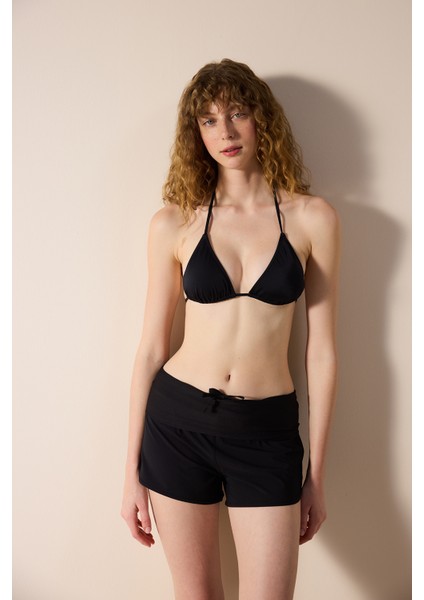 Folded Siyah Deniz Şortu