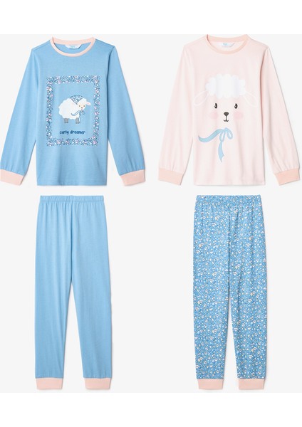 Kız Çocuk Çiçekli On The Lamb Pamuklu 2'li Uzun Kollu Pijama Takımı