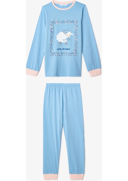 Kız Çocuk Çiçekli On The Lamb Pamuklu 2'li Uzun Kollu Pijama Takımı