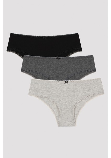 Daily Lace Pamuklu 3lü Gri Hipster Külot