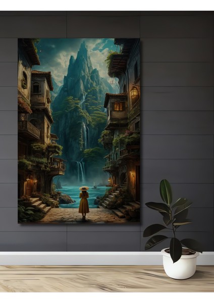 Büyülü Dağ Manzarası Ahşap Mdf Dekoratif Ev/İşyeri Duvar Tablo Dikdörtgen Ev/İşyeri Duvar Tablo