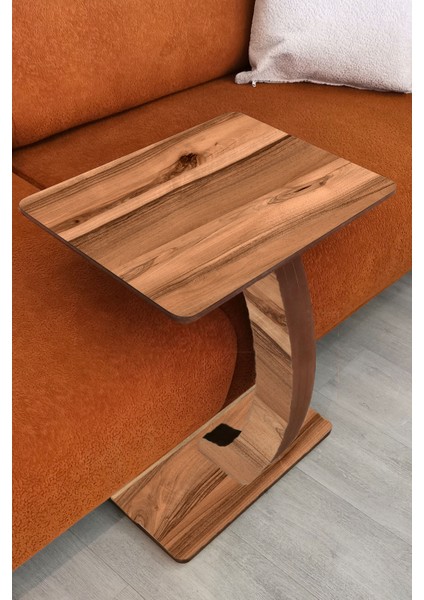 C Sehpa Koltuk Sehpası Yan Sehpa Tekerlekli Yan Sehpa Dikdörtgen Servis Sehpası Ceviz