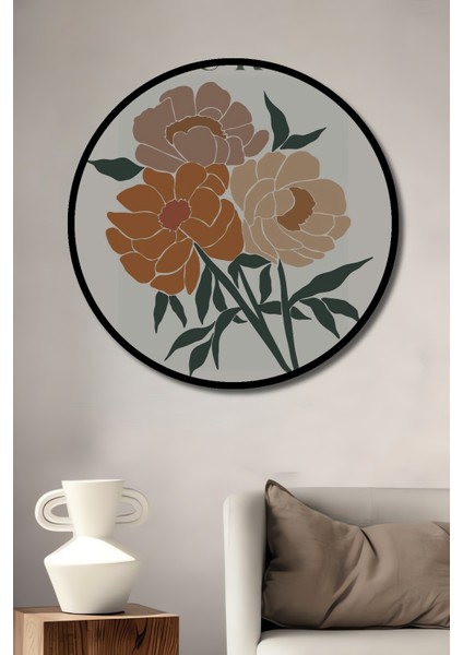 Çerçeve Görünümlü Boğa Burcu Çiçekli Ahşap Mdf Dekoratif Ev Duvar Tablo Yuvarlak Ev Duvar Tablo