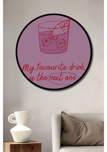 Çerçeve Görünümlü Kokteyl Bardak Eğlenceli Ahşap Mdf Ev Duvar Tablo Yuvarlak Ev Duvar Tablo