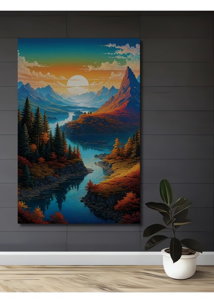 Büyüleyici Dağ Manzarası Dekoratif Ahşap Mdf Ev/İşyeri Duvar Tablo Dikdörtgen Ev/İşyeri Duvar Tablo
