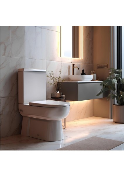 Omega Beyaz Kanallı Duvara Sıfır Klozet Takımı OMG1303, Nkp İnci Yavaş Kapak