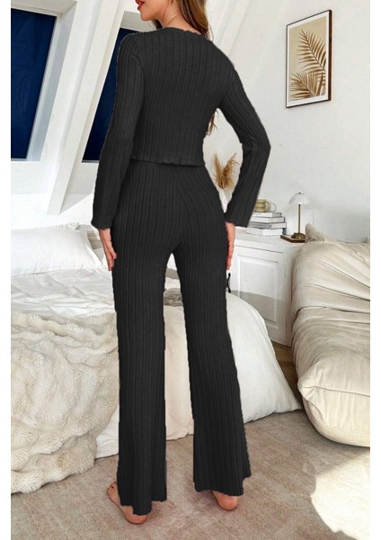 Siyah Yumuşak Pamuklu Fiyonk Detaylı Uzun Pijama Takımı fırsatları