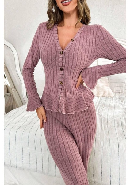 V Yaka Gül Kurusu Ispanyol Kol Pamuklu Pijama Takımı fiyatları