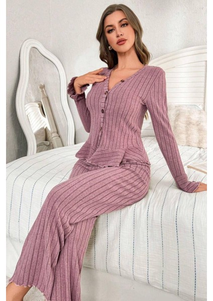 V Yaka Gül Kurusu Ispanyol Kol Pamuklu Pijama Takımı modelleri