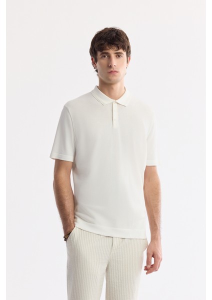 Erkek Ekru Polo Yaka Basic Rayon Triko Regular Fit T-Shirt A51Y5035