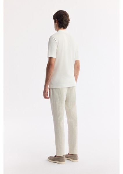 Erkek Ekru Polo Yaka Basic Rayon Triko Regular Fit T-Shirt A51Y5035