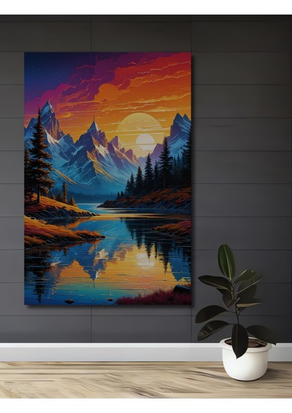 Dağ Manzaralı Dekoratif Ahşap Mdf Ev/İşyeri Duvar Tablo Dikdörtgen Ev/İşyeri Duvar Tablo