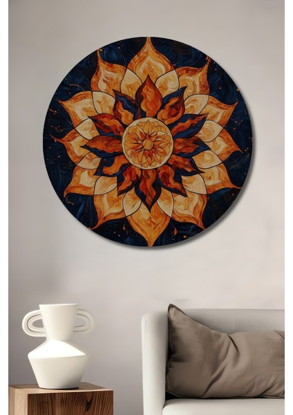 Güneş Çiçeği Dekoratif Ahşap Mdf Ev/İşyeri Duvar Tablo Yuvarlak Ev/İşyeri Duvar Tablo