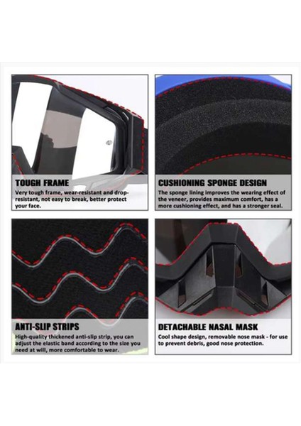 Motokros Gözlük Açık Sürme Kum Geçirmez Rüzgar Geçirmez Güneş Gözlüğü Sürme Gözlük Ayarlanabilir Elastik Bant ile (Yurt Dışından) indirimleri