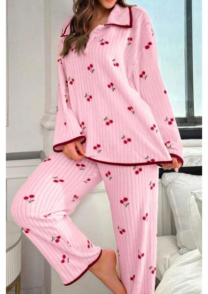 Pamuklu Kiraz Baskılı Biyeli Kışlık Pijama Takımı fiyatları