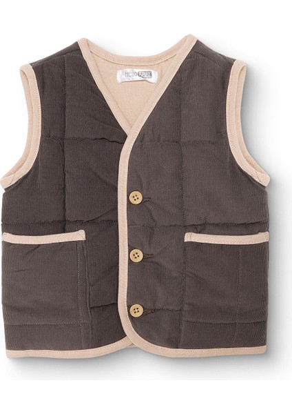 Erkek Bebek Woodland 1 Yelek Fitilli Kadife Dokuma V Yaka Atlet Kol