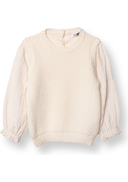 Kız Bebek Floral Teddy Bear Kazak Bisiklet Yaka Uzun Kol