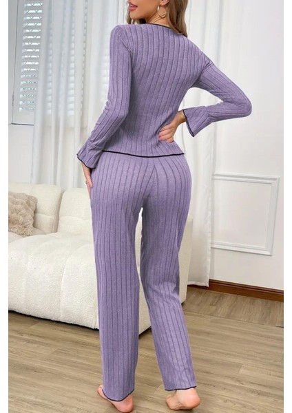 Kadın Pamuklu Mor Fiyonk Detaylı Mevsimlik Pijama Takımı Şık Tasarım fiyatları