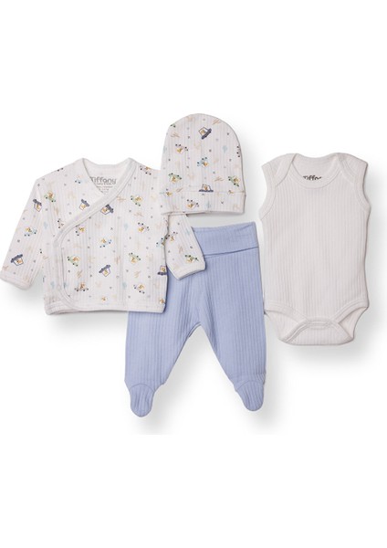 Erkek Bebek Yenidoğan Prematüre Set Interlok Zarf Yaka Uzun Kol Patikli Paça