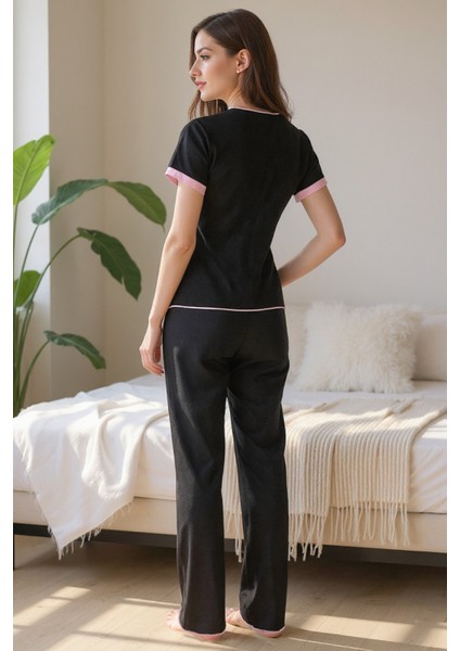 Pamuklu Toz Pembe Fiyonk Detaylı Yazlık Pijama Takımı indirimleri