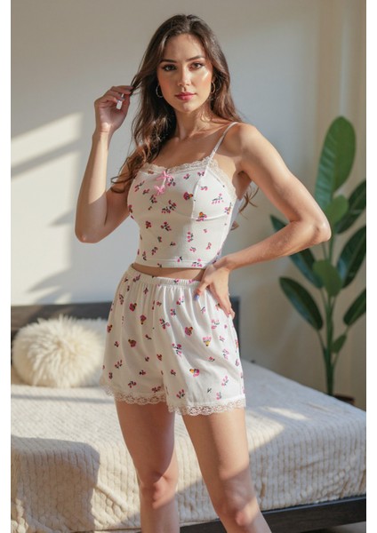 Pembe Yazlık Fiyonk Detaylı Şortlu Pijama Takımı modelleri
