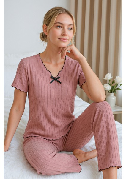 Gül Kurusu Pamuklu Kısa Kollu Pijama Takımı modelleri