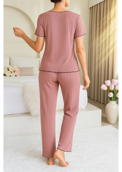 Gül Kurusu Pamuklu Kısa Kollu Pijama Takımı fırsatları