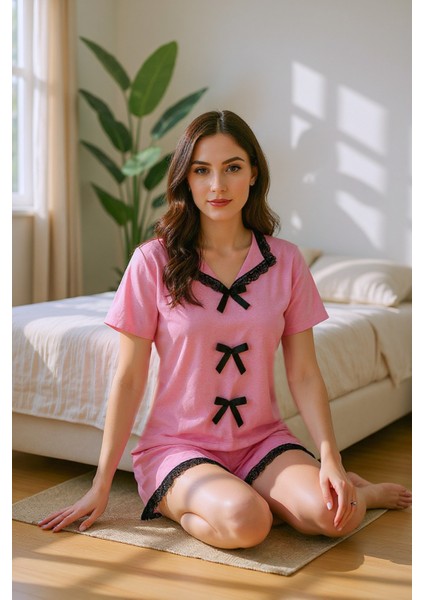 Pembe Yazlık Dantel Detaylı Şortlu Pijama Takımı indirimleri